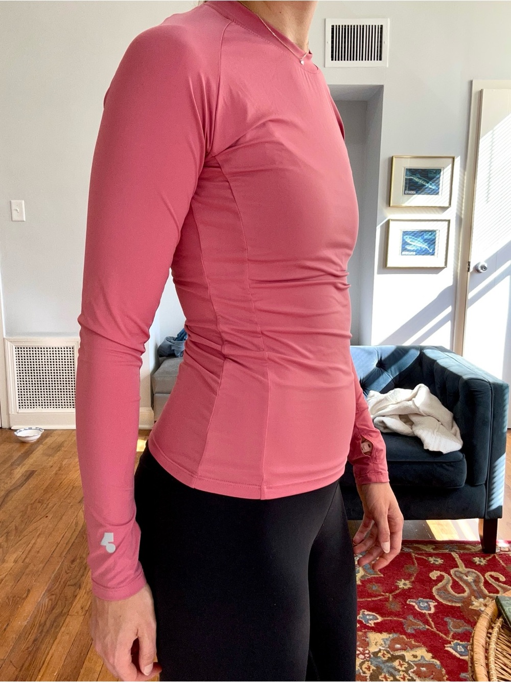 Long Sleeve Fitted Running Shirt in Dusty Rose Pink - Picture 4 of 7